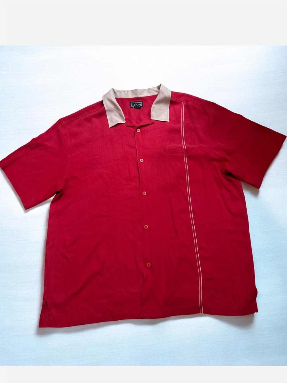 Vintage Cezani Paradise Collection Mens XL Red Silk Camp Bowling Shirt Retro 90s